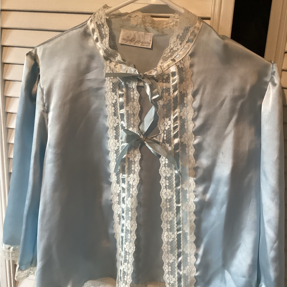 Vintage Night Flowers ladies blue bed jacket, small